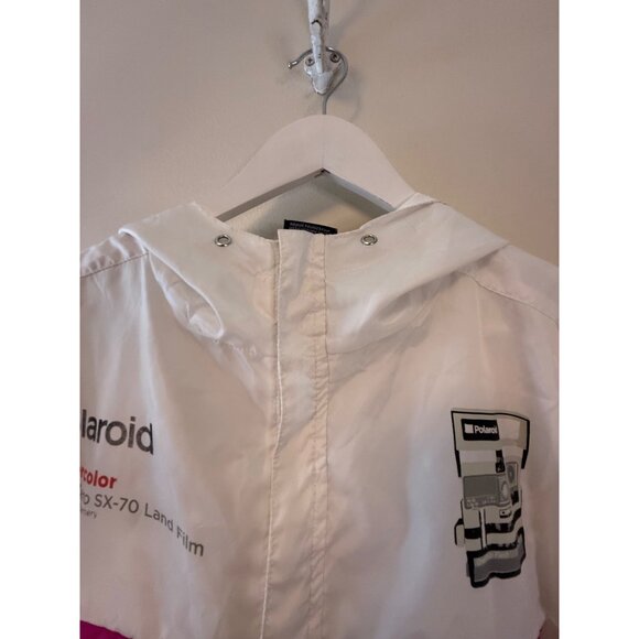 Polaroid Retro Windbreaker Quarter Zip 1/4 Jacket XL White Rainbow Design Hooded - Picture 8 of 10